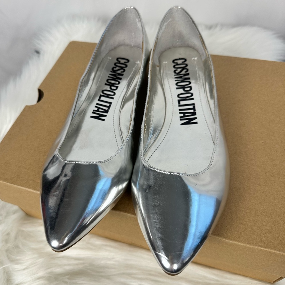 NEW Silver chrome cosmopolitan pointed toe Women's Flats size 9